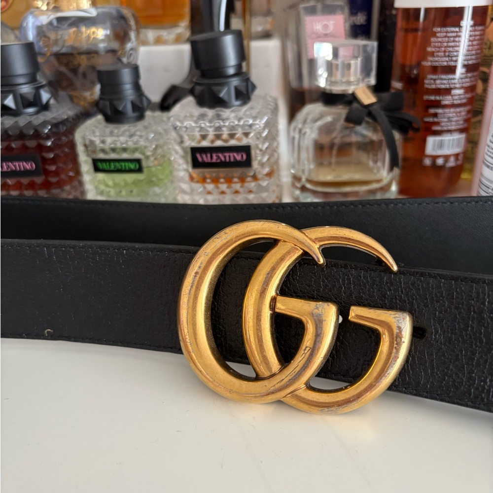 Gucci Black Leather Belt with Gold Buckle